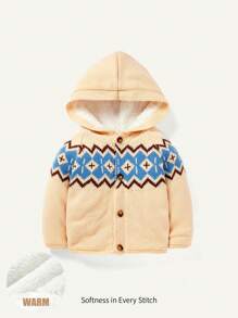 Baby Boy Geo Pattern Button Up Hooded Cardigan - Multicolor - View 1