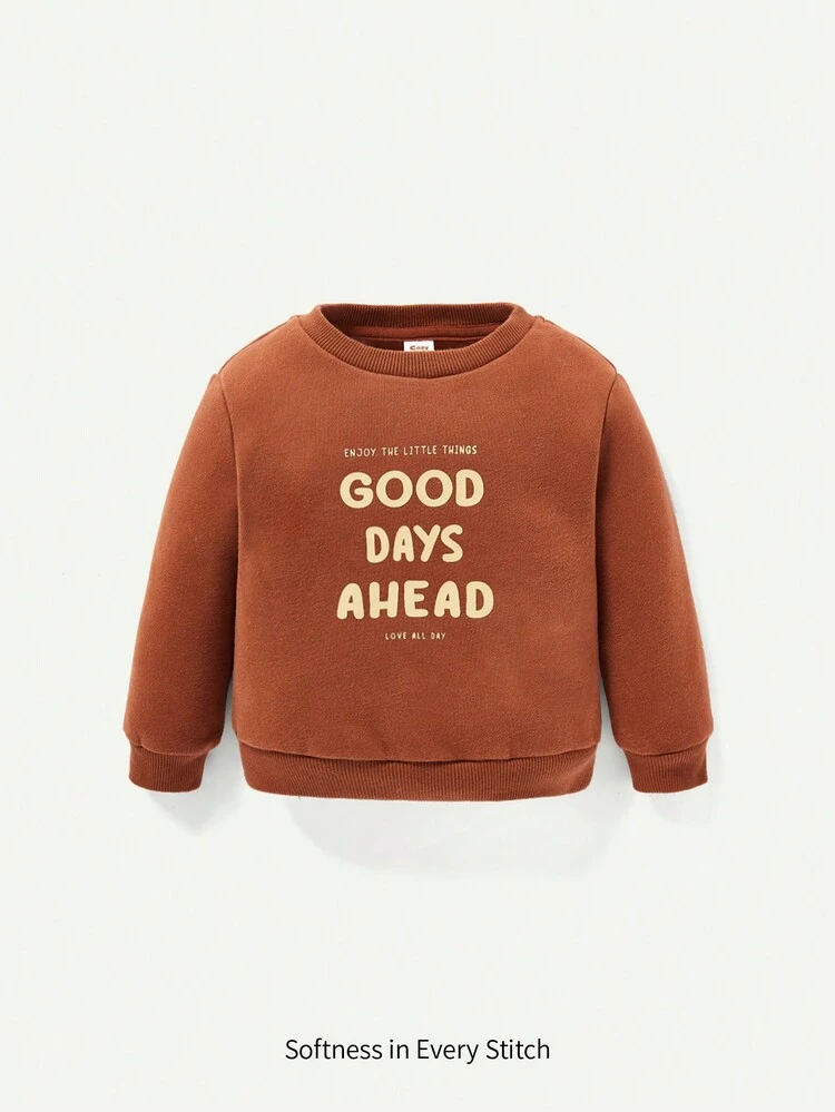 Baby Boy Slogan Graphic Thermal Lined Sweatshirt