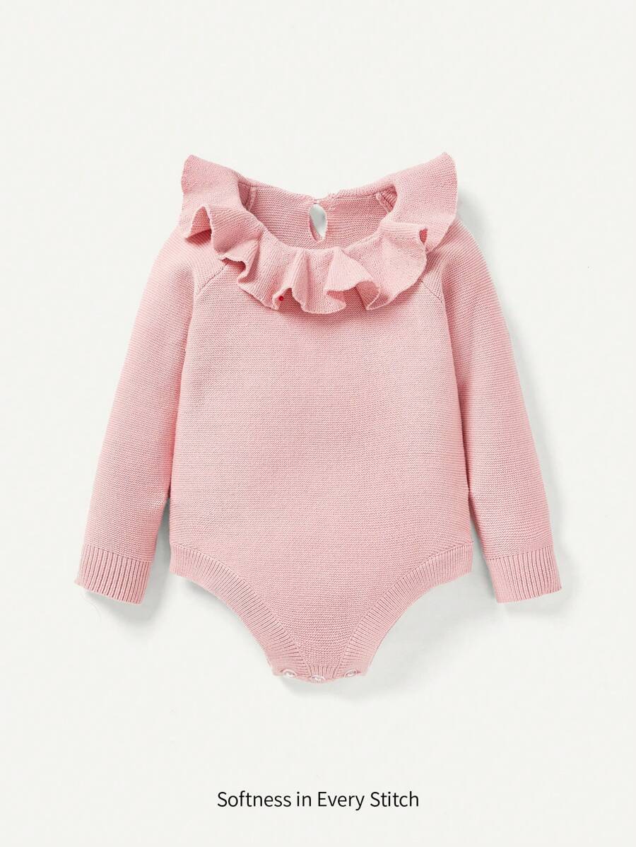 Cozy Pixies Baby Girl Ruffle Trim Ribbed Knit Bodysuit - Pink - View 1