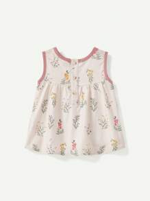 Cozy Pixies Baby Girl Floral Pattern Colorblock Tank Top And Casual Shorts 2pcs Outfit Matching Set - Pink - View 6
