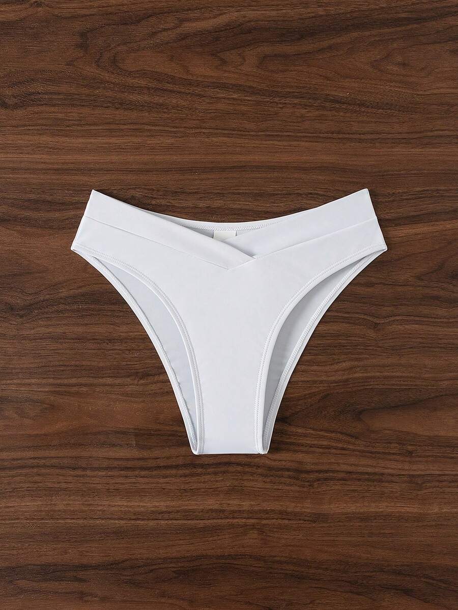 SHEIN Swim 女士夏季沙灘簡約純色比基尼下褲 - 白色 - 查看 1