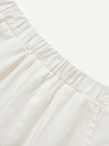 Cozy Pixies Baby Girl Jacquard Soft Puff Sleeve Top With Ruffle Hem And Solid Casual Shorts 2pcs/Set - Blue - View 10