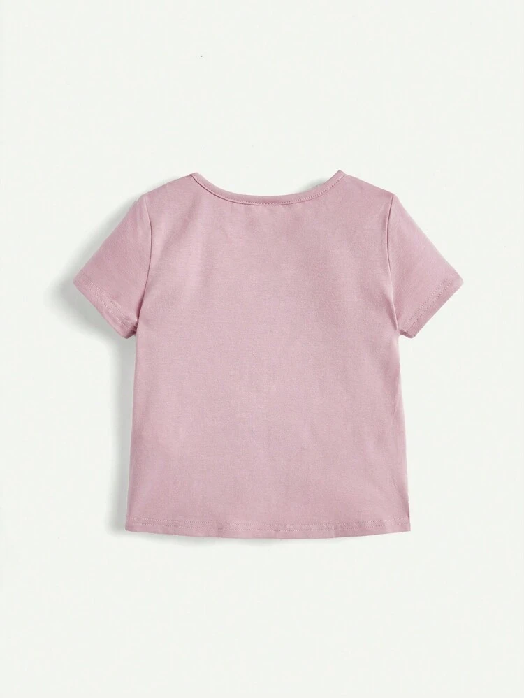 4pcs/Set Baby Girls' Flower Print Rabbit Applique Round Neck Short Sleeve Top And Snug Fit Pants Outfits Matching Set