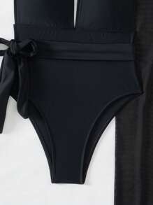 Swim Vcay Costume Da Bagno Intero Con Scollo A V Profondo E Bretelle Al Collo Con Gonna Copri-costo