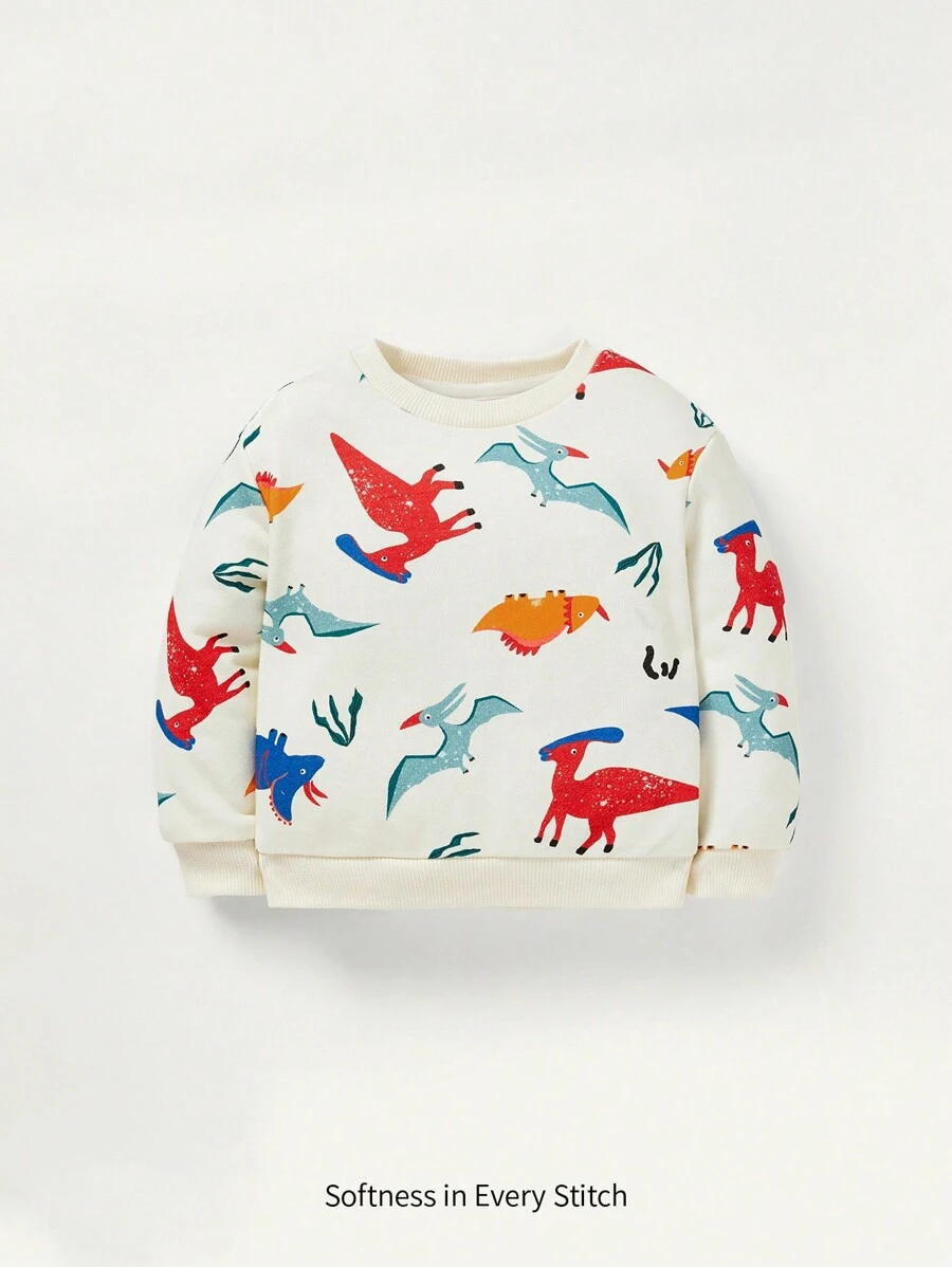 Cozy Pixies 男嬰恐龍印花運動衫 - 杏色 - 查看 1