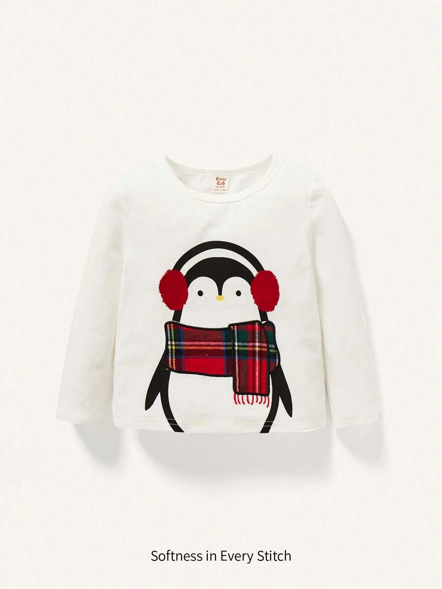 Baby Boy Cartoon Graphic Tee for Christmas - White - View 1