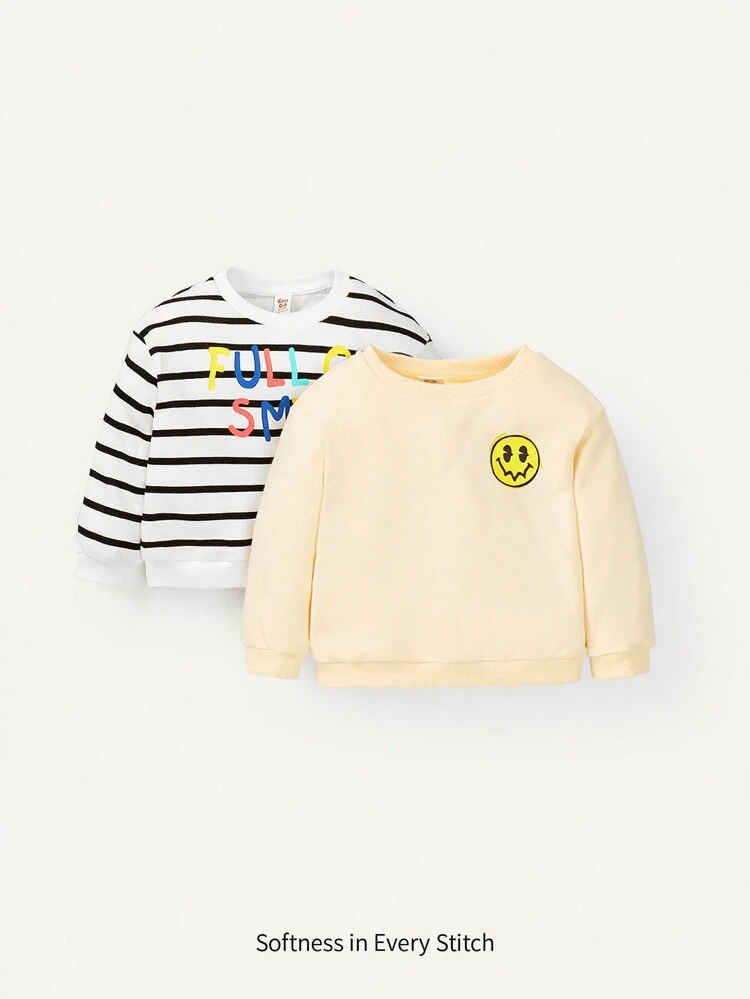 Boys Baby 2pcs Striped & Cartoon Graphic Sweatshirt