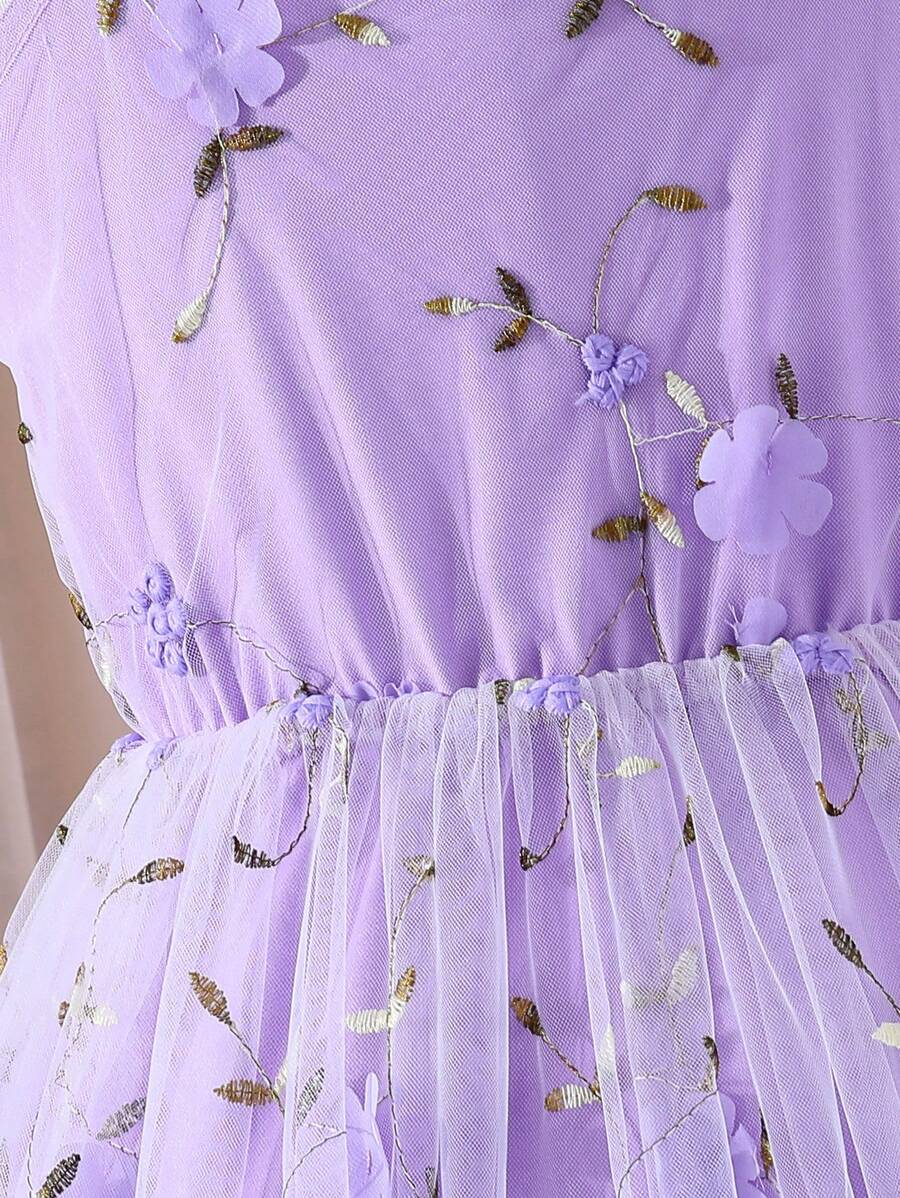 SHEIN Robe de princesse bouffante ?�l?�gante en tulle ?� fleurs 3D avec un ourlet de grande taille 