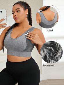 Easithlete Plus Size V-Neck Sports Bra With Breathable Mesh And Wire-Free Design - Multicolor - View 2