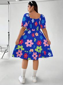 SHEIN Qutie Của phụ nữ Kích thước lớn Đầy màu sắc Hoa In Cổ vuông Đầm - Nhiều màu - Xem 2