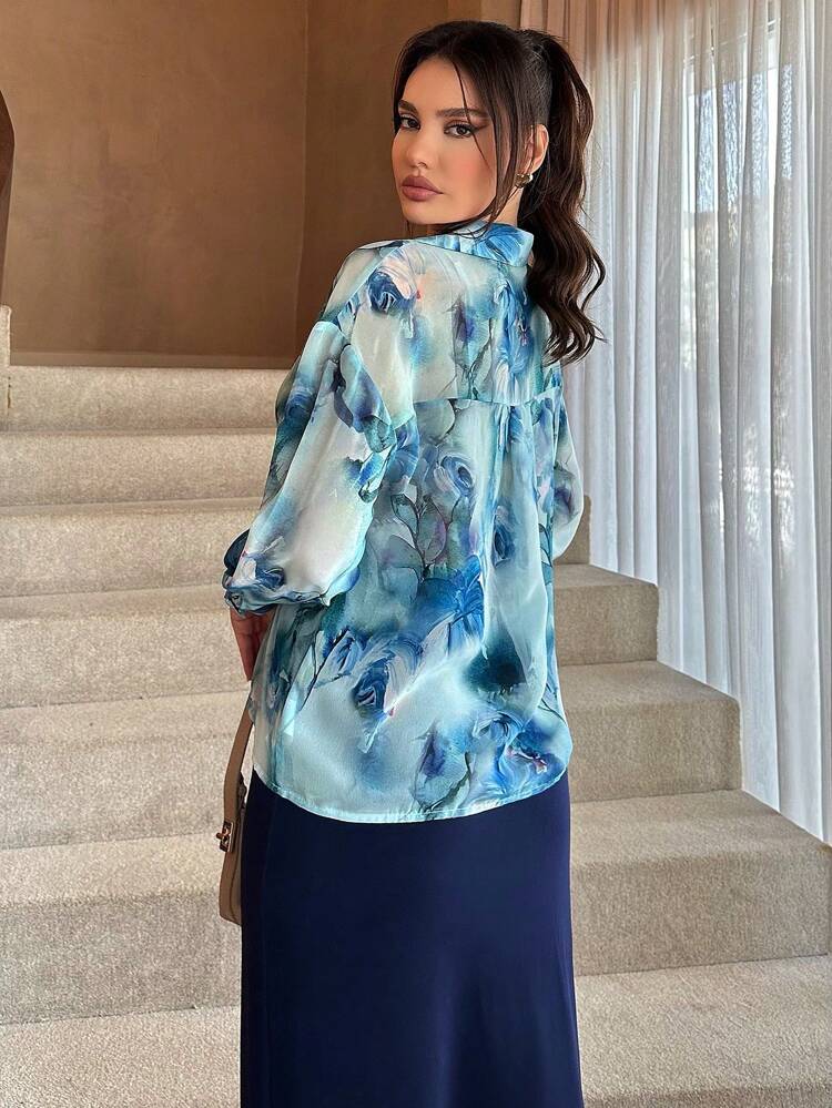 Two Pieces Women Set Featuring A Vacation Style Semi-Sheer Shirt And Skirt In Chinese Style