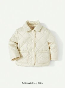 Cozy Pixies Baby Girl Button Up Quilted Coat - Apricot - View 1