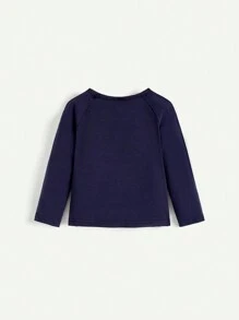 Cozy Pixies Ensemble 2 Pièces Pour Bébé Garçon: Haut De Couleur Solide À Manches Raglan Imprimé De Lettre En Contraste De Couleur - Bleu marine - Voir 7