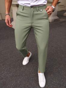 Manfinity Homme Men's Solid Color Simple Daily Casual Pants - Green - View 8