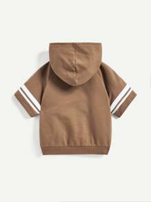 Bộ áo nỉ có mũ trùm đầu bằng tay Raglan mềm mại dệt kim dành cho bé trai và quần short thường ngày - Màu Khaki - Xem 2