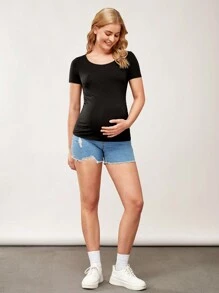 SHEIN BASICS Maternity Solid Ruched Tee