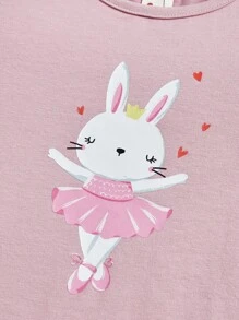 4pcs/Set Baby Girls' Flower Print Rabbit Applique Round Neck Short Sleeve Top And Snug Fit Pants Outfits Matching Set - Multicolor - View 4