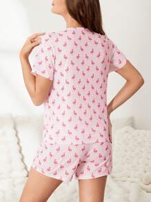 2-teiliges Freizeitkleid-set Für Frauen Mit Floralem Flamingo-druck, Bestehend Aus Kurzärmeligem T-shirt Und Shorts, Pink