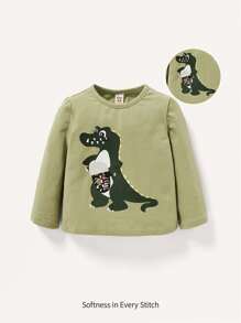 Cozy Pixies Baby Boy Dinosaur Print Tee - Green - View 1