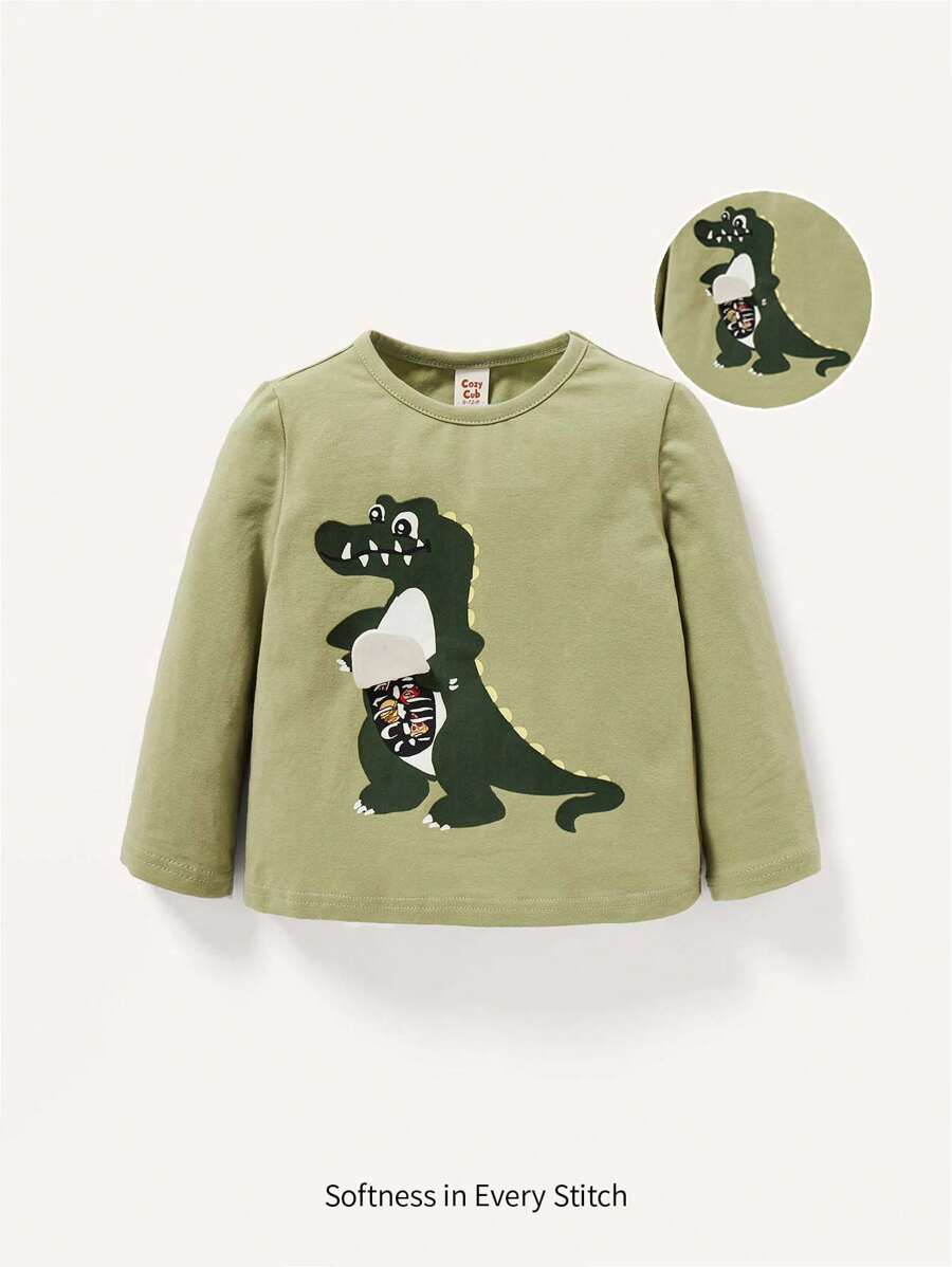 Cozy Pixies Baby Boy Dinosaur Print Tee - Green - View 1
