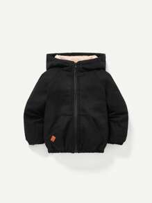 Cozy Pixies Baby Boy Teddy Lined Patch Detail Hooded Jacket - Black - View 7