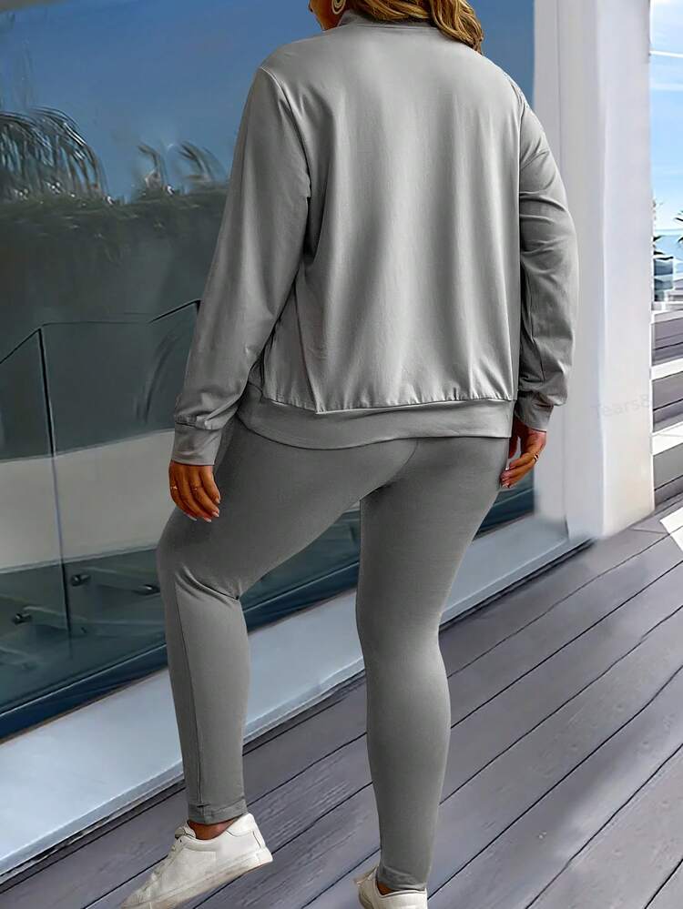 Plus Size Women's Spring Autumn Zipper Half Placket Long Sleeve Hoodie And Ripped Jeans Casual Outfits Fall Cloth For Women