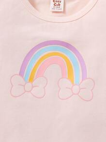 Cozy Pixies Baby Girl Rainbow Pattern Round Neck Short Sleeve Top And Multicolor Stripe Bloomer Shorts Set - Pink - View 9