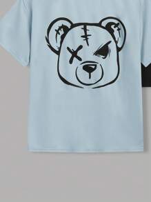 SHEIN Leap Crew 3 cái/bộ Cậu bé Tween Giải trí Hàn Quốc Phong cách In Gấu Vòng cổ Lỏng lẻo phù hợp Đan Ngắn tay Áo thun , 3 Màu sắc - Màu xanh nhạt - Xem 8