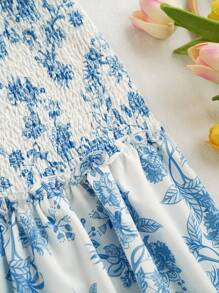 Soleia 女性時尚花卉印花細肩帶連身裙 - 淺藍色 - 查看 4