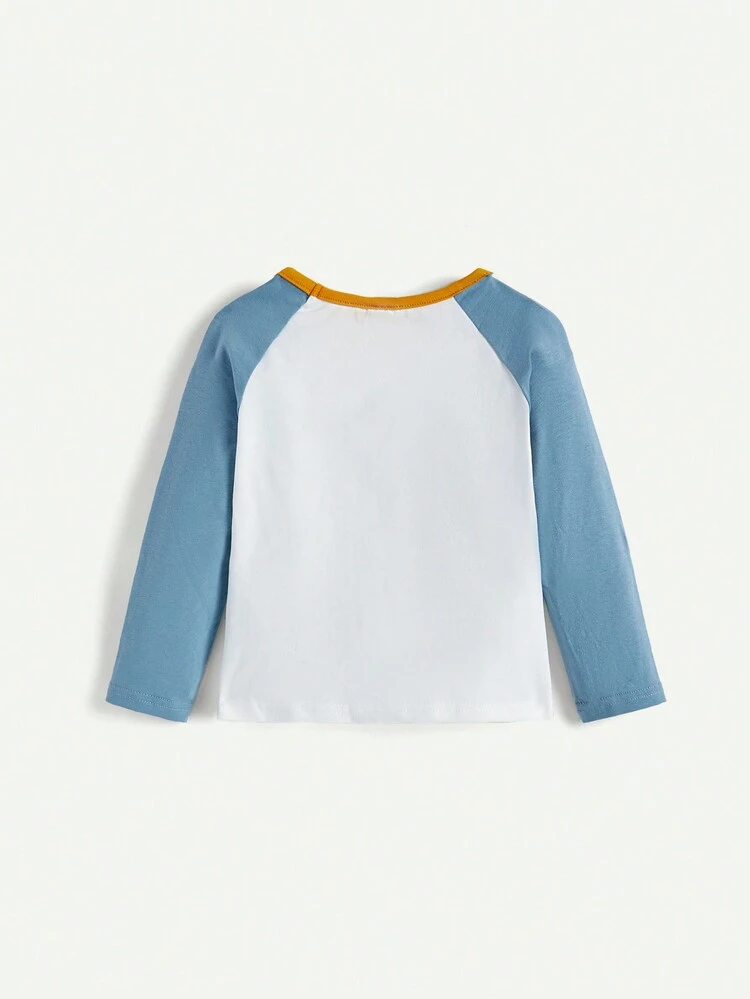 Baby Boys' Contrast Color Letter Print Raglan Sleeve Solid Color Top 2pcs Outfit