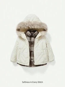 男嬰假兩件仿毛領厚款棉服外套 - 杏色 - 查看 1