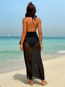 Swim Vcay Costume Da Bagno Intero Con Scollo A V Profondo E Bretelle Al Collo Con Gonna Copri-costo