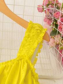 Soleia Women's Square Neckline Ruched Dress With Ruffle Hem And Pleated Front - Yellow - View 4