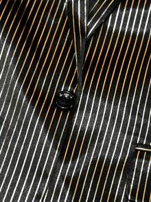 Saco de traje de manga larga abotonado dorado de raya para hombre - Negro - Ver 5