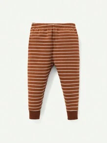 Cozy Pixies Baby Boy Snug Fit Pajama, Cute Bear Print Color-Block Round Neck Top And Long Pants Set - Coffee Brown - View 2