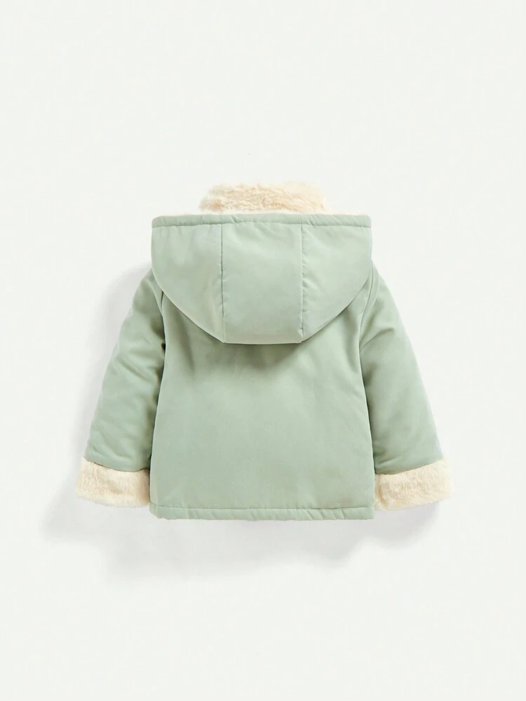 Baby Girl Flap Pocket Hooded Thermal Coat