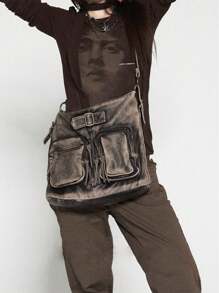 新款時尚女士hobo袋大容量肩背包,多袋橫跨包適用於女性 - 煙灰色 - 查看 10