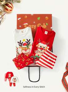 Baby Girl 2pcs Christmas Print Tee & 2pcs Striped Pants