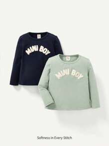 Cozy Pixies Baby Boy 2pcs Letter Pattern Tee - Navy Blue - View 1
