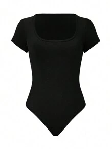 Calvaya 大碼短袖針織連身褲，搭配寬腿褲款，適合春夏季節 - 黑色 - 查看 3