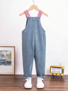 Cô Gái Trẻ Kỳ lân & Đồ họa Chữ cái Quần yếm Denim - Rửa nhẹ - Xem 2