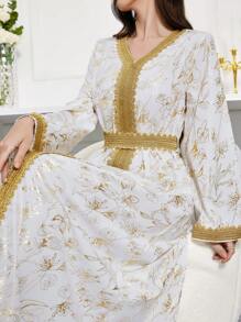 Al Najma Women's Elegant Arabic Embroidery Dress - White - View 3