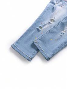 New Casual And Stylish Young Boy Jeans With Paint Splatters, Ripped Details, And Washed Finishing - Light Wash - View 4