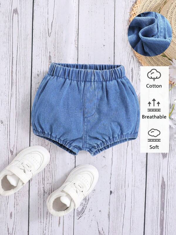 Lavado Con Agua, Pantalones Cortos De Mezclilla De Punto Suave Y Cómodo Para Bebé Niña