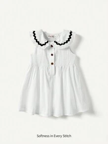 Cozy Pixies Baby Girl Peter Pan Collar Colorblocked Dress With Woven Belt Waist