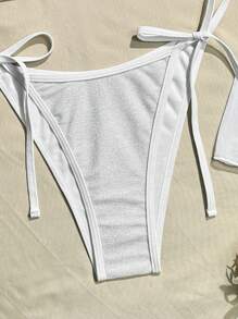 SHEIN Swim Women Solid Color Bandeau Bikini Set For Vacation With Mesh Long Sleeve Cover Up Top Summer - Silver - View 6