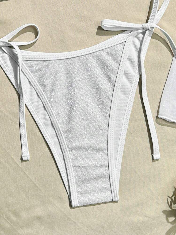 Women Solid Color Bandeau Bikini Set For Vacation With Mesh Long Sleeve Cover Up Top Summer