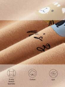 4入組嬰兒女孩貼身睡衣套裝，印有可愛的動物圖案，包含長袖上衣和長褲 - 杏色 - 查看 13