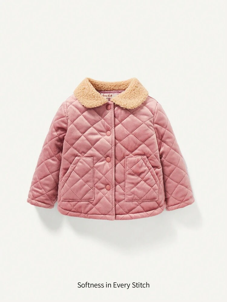 Baby Girl Slant Pocket Borg Collar Quilted Coat