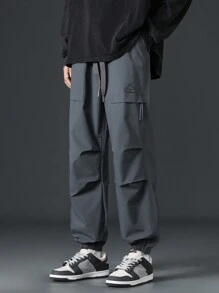 Men's Casual Drawstring Waist Cargo Pants - Dark Grey - View 1